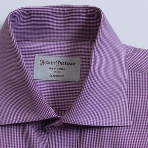 Hickey Freeman Purple Plaid Cotton Dress Shirt, 15